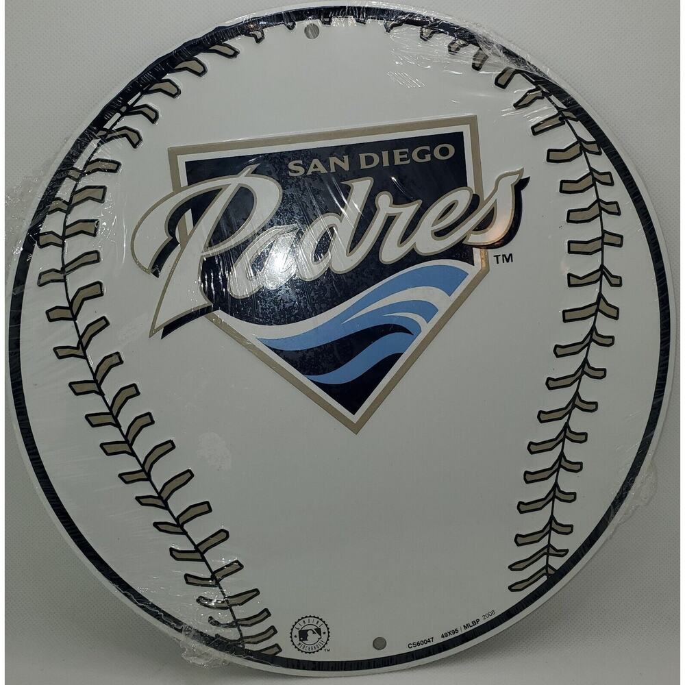 Padres Baseball Metal Sign -New In Wrapper 2008 - 11" Circumference MLB official